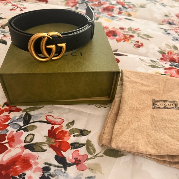 Leather belt with Double G buckle - Picture 1 of 2